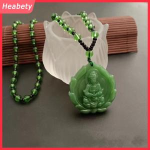 Heabety Trung Quốc Phong Cách Màu Xanh Lá Cây Ngọc Bích Tay Khắc Guanyin Ngọc Bích Mặt Dây Chuyền Vòng Cổ Phật Trang Trí Amulet Cho Phụ Nữ Người Đàn Ông May Mắn Đồ Trang Sức Quà Tặng