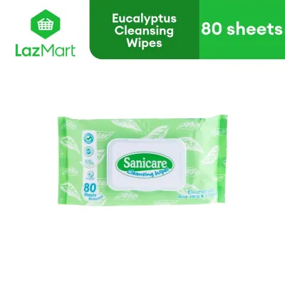 Sanicare Cleansing Wipes 80 Sheets - Eucalyptus Scent (Enriched with Aloe Vera & Vit E)