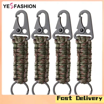 Yesfashion Store IN stock 4pcs Outdoor Handwoven Paracord Keychains With Carabiner Braided Lanyard Ring Hook Clip For Camping Hiking Backpack