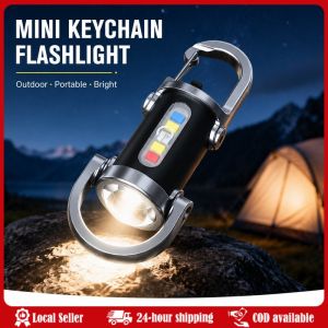 Outdoor Hook Emergency Warning Light Rechargeable Keychain Flashlights 800 Lumens EDC COB Work Light 7 Modes Emergency Keychain Light for Walking Searching Hiking