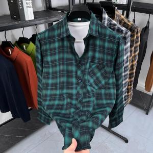 7CYM Autumn New Mens Printed Striped Long Sleeved Shirt Casual Fashion Versatile Mens Top