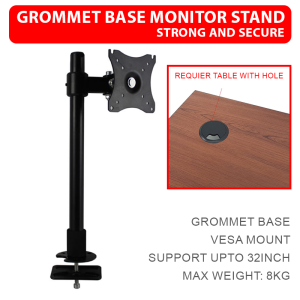 STRONG & SECURE Monitor Stand | Grommet Base | Vesa Mount | Support upto 32inch | Max Weight 8KG | Adjustable Single Arm Desk Monitor Mount | Monitor Arm | Monitor Holder | Adjust Office Table Home Study Monitor
