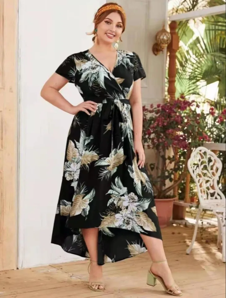 Plus Size Elegant Classic Bohemian High Waist Style Aline Floral Midi  Dresses