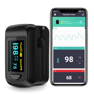 Health Tree Bluetooth Finger Pulse Oximeter Oxymeter Fingertip Blood Oxygen Heart Rate Monitor Connetable to Phone SpO2 Meter High Definition OLED Screen Finger Clip Oksigen Darah with Free Batteries