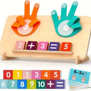 Wooden Finger Math Learning Toy – Montessori Counting Board with Number Blocks & Flash Cards – Early Education Addition & Subtraction Game for Kids