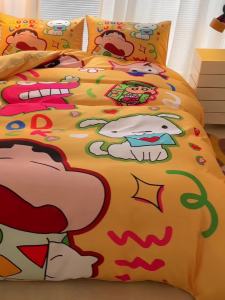 Crayon Shin-chan Washable Silk Ice Silk Four-Piece Set Summer Cool Feel Duvet Cover Bed Sheet Silky Naked Sleep Single Three-Piece Set LZD