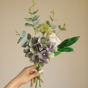 MMLUCK flowers artificial decor artificial plants home display flowers bouquet gift flowers for valentines Luxury Artificial Hydrangea Rose Bouquet Elegant Realistic Fake Flower Photography Props Plastic Hydrangea Eucalyptus Flowers Home Hotel Table Decor