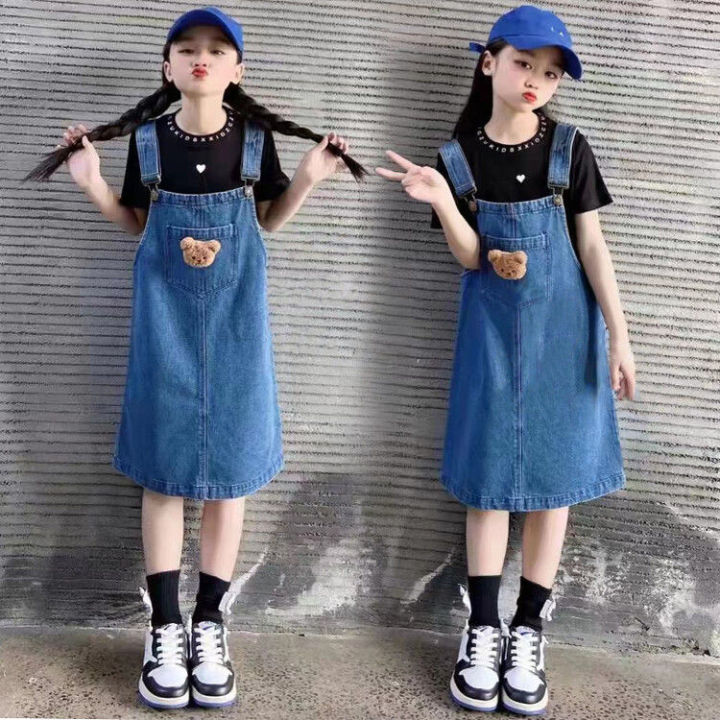 HoneyKids Girls Summer Denim Strap Skirt New Internet Red Dress Loose Middle and Big Children s Fashionable Half skirt Lazada