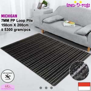 Tren-D-rugs Karpet Stripes tuffted loop pile lantai ruang tamu tidur permadani bulu salur garis dengan gel backing (anti slip) 150 cm x 200 cm - NMs
