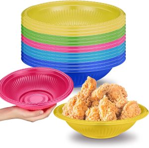 Lallisa 15 Pcs Plastic Bowls 47 oz Multicolor Serving Bowls Round Neon Salad Chip Bowls Container Soup Candy Snack Bowls Food Dishes for Christmas Wedding Birthday Party Picnic Supplies