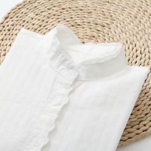 Women White Shirts Cotton Stand Collar Blouses Long Sleeve Casual Lady Tops Loose Female Clothes2026