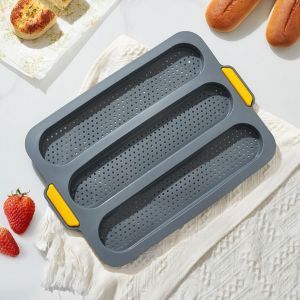 LIFE SHOPS 3 Slot Long Stick Bread Baking Tray Easy Clean Non-stick Silicone Loaf Pan Convenient Easy To Release Baking Pan Tray Homemade Bread