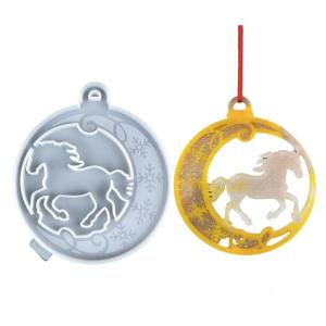 Christmas Tree Hangings Ornament Epoxy Resin Mould Silicone Horse Round Pendant Mold Handmade Making Tool