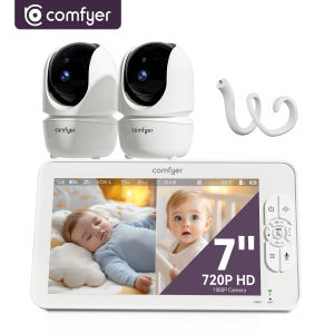 7" Split-Screen Baby Monitor with 2 1080P Cameras 720P HD No WiFi Monitor with a Flexible Bracket Video Baby Monitor with Camera and Audio 2 Way Audio Remote PTZ Auto Night Vision