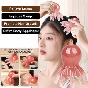 Pink Wide Tooth Comb Octopus Point Massager Comfortable Head Massager Pink Octopus Scalp Massager - Wide Tooth Comb With Acupressure Nodes Hair Loss Prevention Massager Waterproof Design Scalp Massage Comb Acupressure Comb