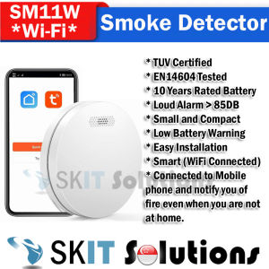 SCDF Listed Smoke Detector Wireless 10 Year Battery Home Smart Life Tuya WiFi Mobile App Fire Alarm