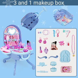 3-In-1 Princess Makeup Dresser Toy Set Girl Princess Makeup Suitcase Trolley Childrens Gift Frozen Aisha make up toys