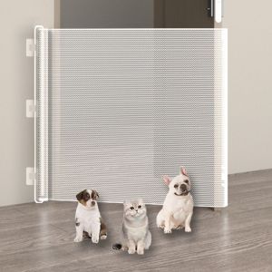 FCVGS Reinforced Pet Mesh Isolation Net Adjustable Anti-Escape Retractable Pet Gate Sturdy Double Lock No-Drill Pet Door Indoor