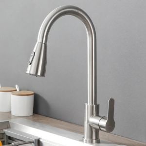 Brushed Nickel Kitchen Faucet Single Hole Pull Out Spout Kitchen Sink Mixer Tap Stream Sprayer Head Chrome/Black Mixer Tap