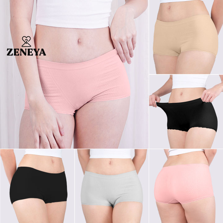 Set of 3 pcs) Zeneya Seamless Boyleg Boxer Panty For Women stretchable lace panty  panties for women's premium quality breathable comfortable ladies girl  undies set underpants lingerie 115