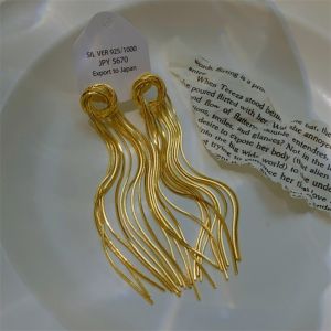 Korean Fashion Knotted Long Tassel Gold Earring Women Metal Drop Earrings Jewelry for Women