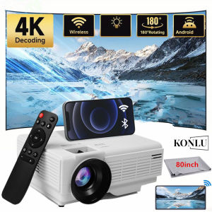 [Free Gift: 1* HDMI Cable] KONLU Android Projector with WiFi and Bluetooth 2024 Upgrade Outdoor Projector Mini Movie Projector Supports 1080P Synchronize Smartphone Screen by WiFi/HDMI for Home Entertainment