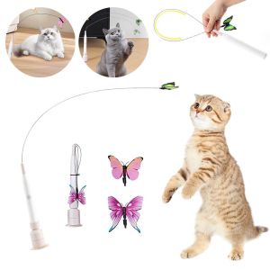 NOBLELYN Switchable Butterfly Pattern Cat Teasing Stick Interactive Toy Self-hilarity Relieves Cat Electric Toy Funny Removable Handle Automatic Cat Teaser for Cat Play