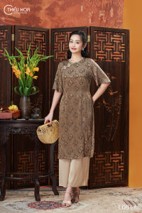 Áo dài nữ trung niên chất liệu gấm hoa cao cấp thiết kế nhẹ nhàng thanh lịch thời trang Thiều Hoa L0937