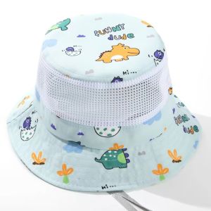 ROLL Cartoon Prints Children Sun Hat Wide Brim Mesh Kids Bucket Hat Cute Breathable Outdoor Travel Fisherman Cap