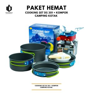 [ COD ] Paket Hemat - Cooking Set DS 301 + Kompor Kotak - Nesting Cooking Set Camping Outdoor