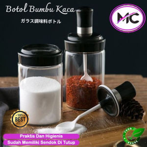 Tempat Bumbu Dapur Botol Kaca Wadah Garam Kopi Unik Tabur dengan Sendok Takar Kotak Penyimpanan Serbaguna