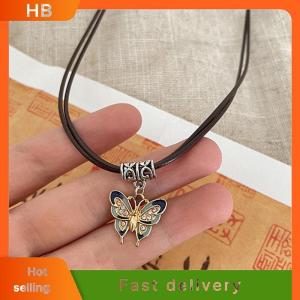 HB Chinese Style Fashion Retro Braided Rope Necklace Butterfly Flower Moon Safety Lock Pendant Necklace For Women Vintage Jewelry
