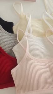KIDSY 7Y-14Y Girls Ribbed Bralette Seamless Bra Thin Strap Crop Top Removable Padded Student Training Bra