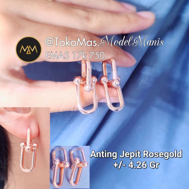 Anting Jepit Hardware Emas Rosegold 750 kadar 17k | Lazada Indonesia