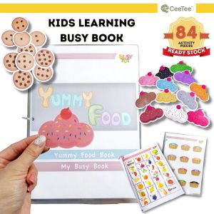 Montessori Kids Learning Busy Book Preschool Activity Food Books - Buku Aktivity Prasekolah Kanak Kanak Children 3 4 5 6 7 8 - A4 Size - Laminated Quiet Book - Alphabet Numbers Practice Homeschool Preschool Toddler Early Education Learning Binder for Kid