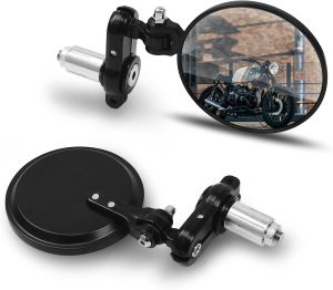 001-B Cafe Racer Mirrors Foldable Motorcycle Bar End Rear View Side Mirrors Black for 7/8’’ Handlebars Compatible with Street Bikes Sports Scooter Chopper Cruiser