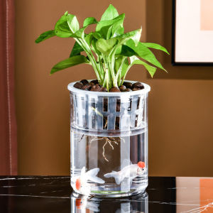1PC Fish Tank Transparent Self Watering Mini Home Decoration Hydroponic Flower Pot Plastic Soilless Plant Pot Planter Pot Vase Hydroponic Vase