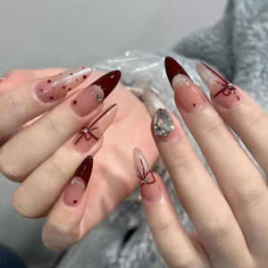 DD311 การออกแบบใหม่ เล็บปลอม ประดับเพชร เล็บปลอมเจลแท้ เล็บปลอมยาว การออกแบบกันน้ำ กล่องละ 24 ชิ้น