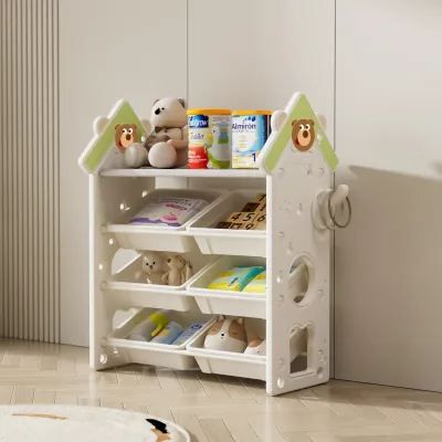Bear House Design Kids Children Toy Book Storage Cabinet Rack Toy Utility Bookshelf Storage Cabinet Rack