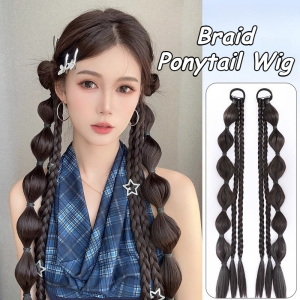 Cute Twisted Bubble Boxing Braid Ponytail Wig For Women Synthetic Extensions Hair Accessory