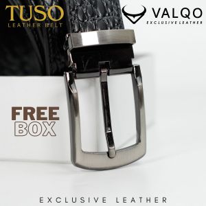 [VALQO] TUSO BY Hitam 125 cm Ikat Pinggang Sabuk kulit sapi Pria Cowok Tusuk Normal Pinggang 28 - 42