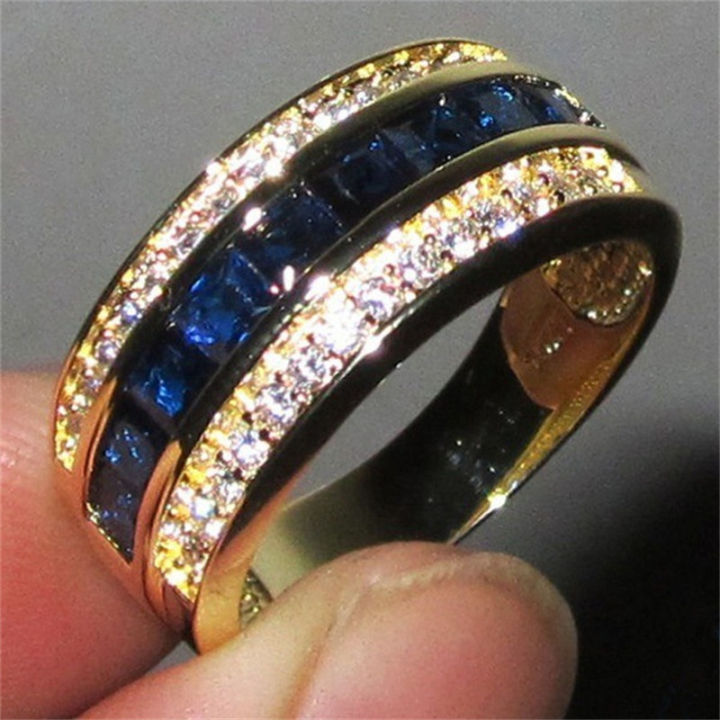 Fashion 18K Gold Plated Sapphire Gem Cubic Zirconia Band Ring