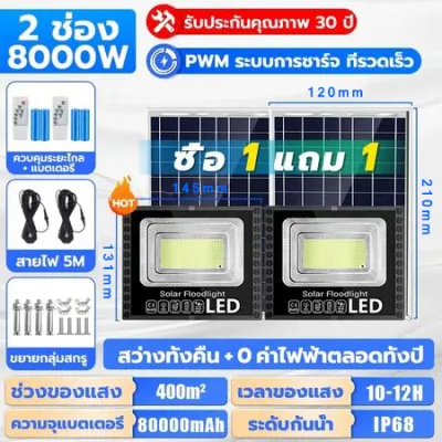 🔥รับประกัน30ปี🔥 ไฟโซล่าเซลล์ 50000W ไฟสปอร์ตไลท์ โซลาเซลล์ Solar Light หลอดไฟ led กันน้ำ IP67 ป้องกันฟ้าผ่า สว่างอัตโนมัติเมื่อฟ้ามืด