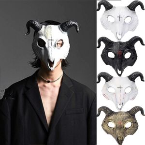 BLESSFUL Halloween Goat Horn Antelope PU Bloody Skull Gothic Headwear Carnival