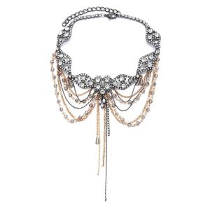 Vintage Rhinestone Tassel Choker Multi-layer Beaded Chain Statement Necklaces for Women Wedding Party Collar Jewelry Accessories