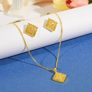 SEQUITO European Style Bridesmaid Dress Accessories Square Shape Pendant Earrings Necklace Set Gold Color Jewelry for Dancing Party SJ416