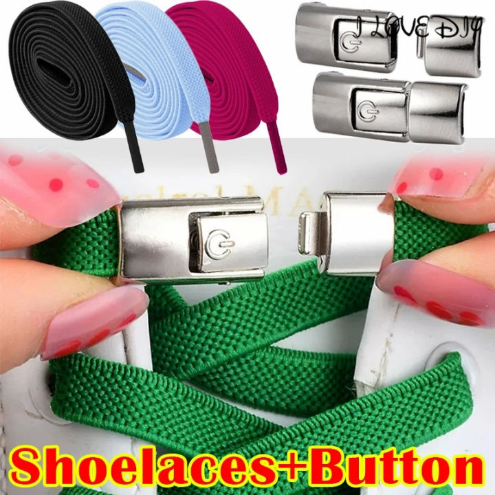 22 Colors Women Men Elastic Lazy Shoe Laces No Tie Shoe Laces Button ...