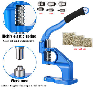 【Power Tool】Punch Manual Installation Tool Grommet Eyelet Machine + 3 Sets of Molds + 1500pcs Golden/Silver Color Buttonholes Hand Press Sew Pressing Clamp Machine DIY Manual Snap Eyelet Press Craft Tools
