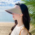 Women Straw Topi Visor Cap Summer Travel Beach Sun Protection UV Woman Sunscreen Leisure Big Brim Hat foldable. 