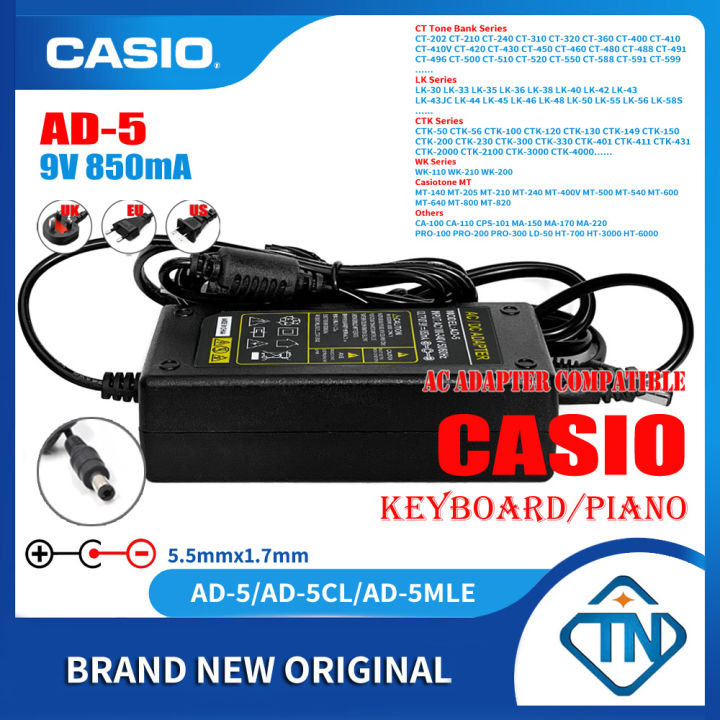 MaxLLTo 6ft Extra Long 9V 850mA AC/DC Power Supply Charger Cord Replacement Adapter For Casio CTK-531 CTK-540 CTK-541 CTK-551 CTK-555L CTK-574 CTK-591